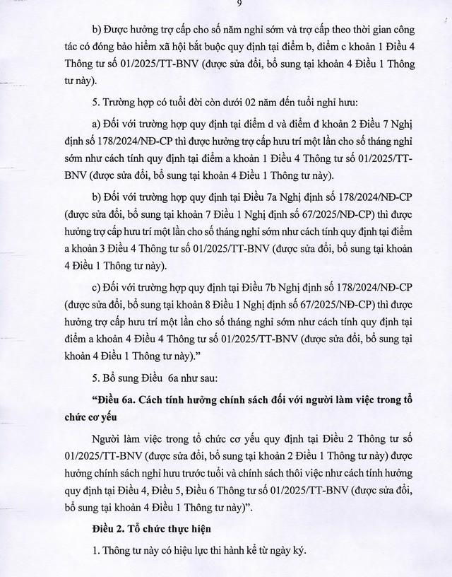 TOÀN VĂN: Thông tư 002/2025/TT-BNV sửa đổi, bổ sung hướng dẫn chế độ với cán bộ, CCVC, người lao động trong sắp xếp bộ máy- Ảnh 9.
